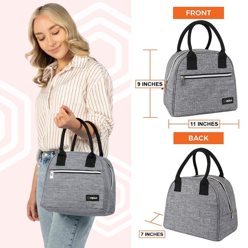 opux Premium Lunch Box for Women, Insulated Lunch Bag Tote Girls Kids Teen Adult, Cute Soft Cooler Container Work School, Reusable Thermal Food Meal Prep Organizer Pail Travel Beach, Heather Gray - Image 3